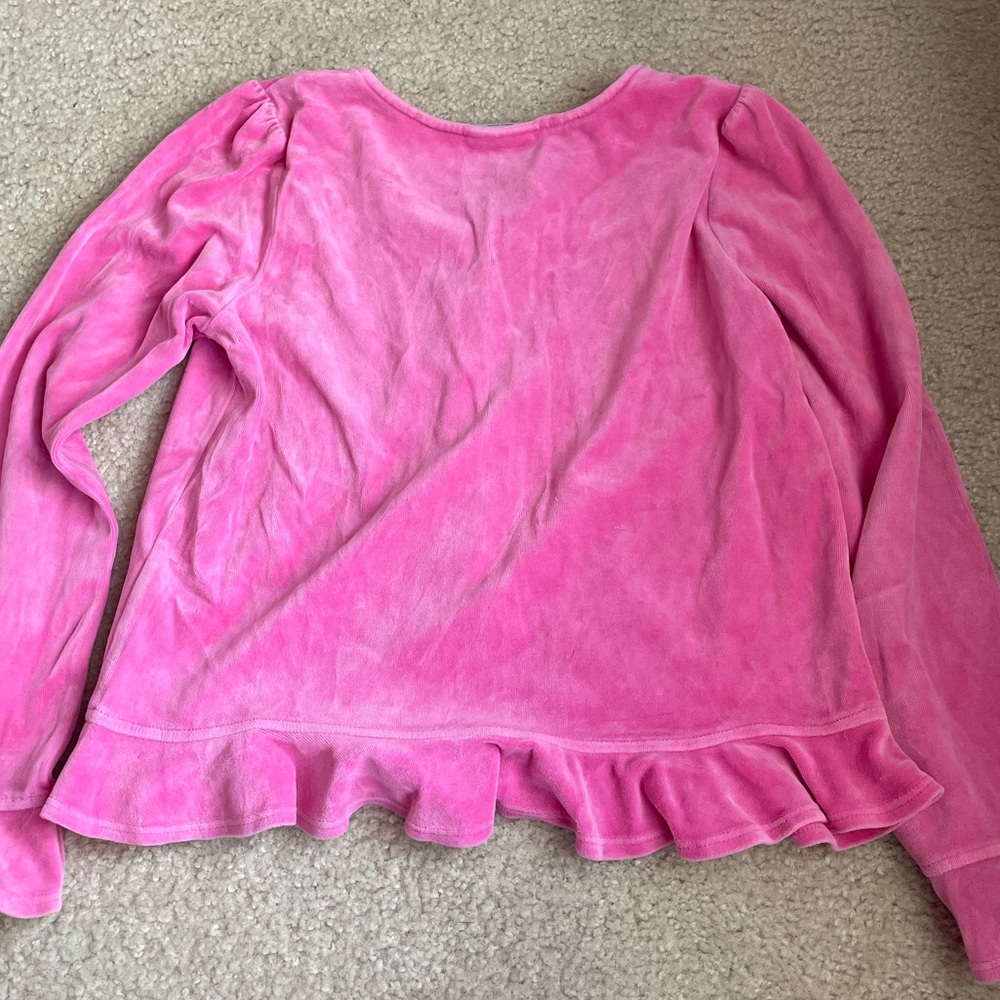 Hanna Andersson Pink Velour Button-Up Top and Skirt Set size 130 - Picture 5 of 8